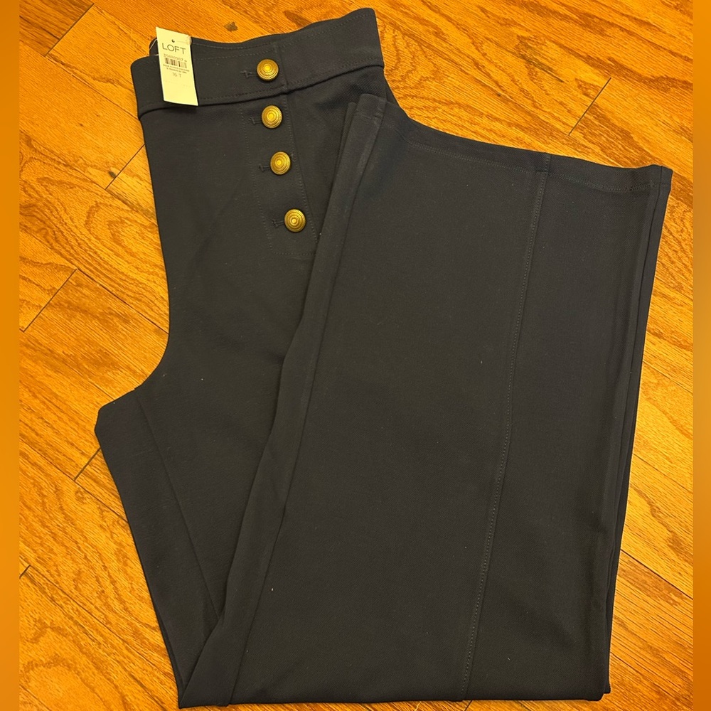 NWT LOFT navy blue wide leg pull on pants with sailor button details. 16T